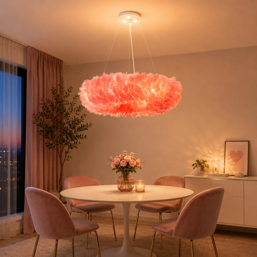 BRILAGI - LED pakabinama liustra ant laido FEATHER 3xE27/40W/230V + 3xLED/3W Ø 50 cm rožinė