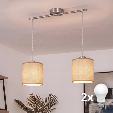 Brilagi - LED pakabinama liustra ant troselio NUBILA 2xE27/60W/230V šviesiai ruda
