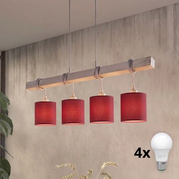 BRILAGI - LED pakabinama liustra ant troselio NUBILA 4xE27/60W/230V pilka/Pompejų raudona