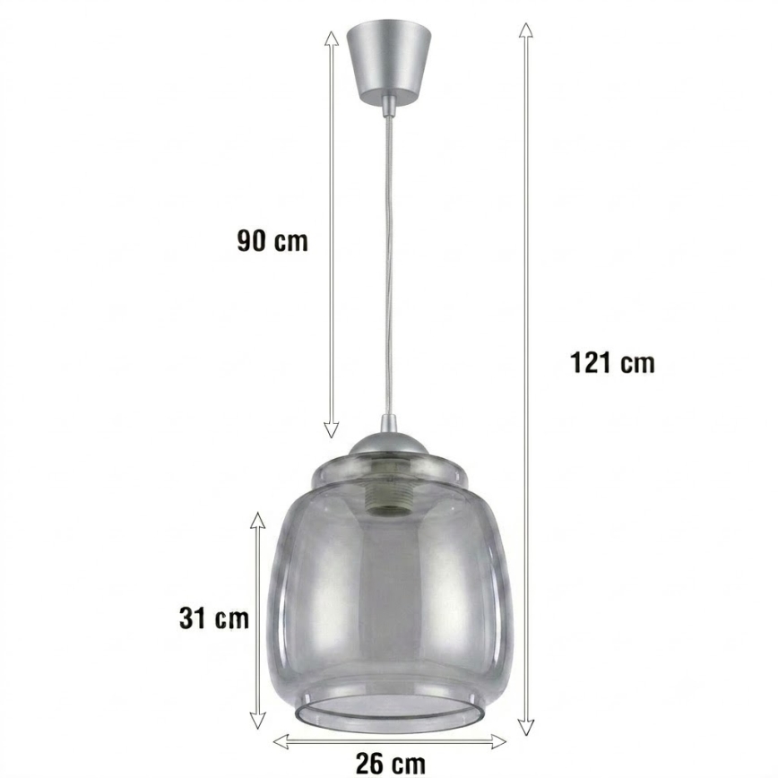 BRILAGI - pakabinamas LED šviestuvas ant troselio RETRO GLASS 1xE27/60W/230V, skersmuo 26 cm, sidabro / dūminės pilkos spalvos
