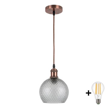 BRILAGI – LED pakabinama liustra su kabeliu RETRO GLASS, 1x E27/60W/230V, Ø 18 cm, varinė / dūminė pilka