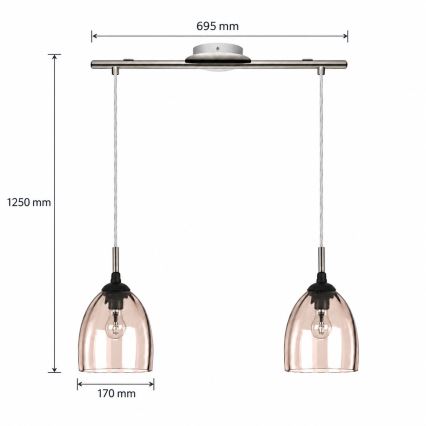BRILAGI - LED Pakabinamas šviestuvas su laidu RETRO GLASS 2xE27/60W/230V matinis chromas / rūkinė smėlinė