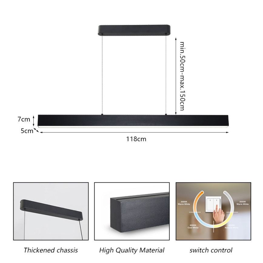 Brilagi - LED Pakabinamas sietynas SLEEKLINE LED/40W/230V 3000/4500/6000K juoda