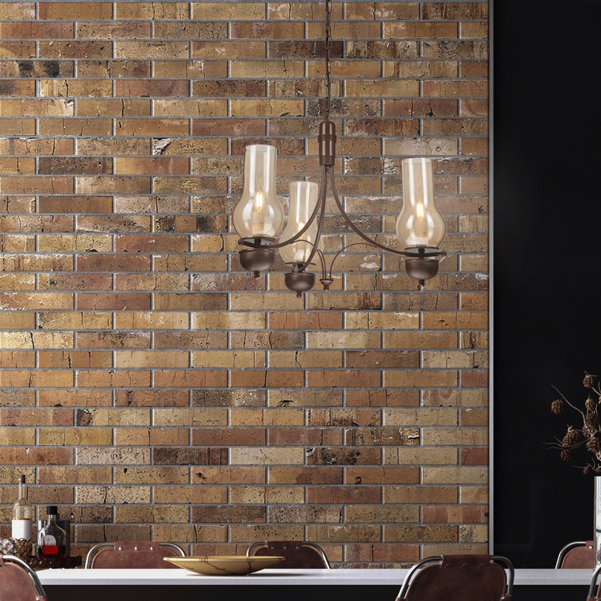 Brilagi - LED pakabinamas šviestuvas ant grandinės COTTAGE 3xE14/40W/230V bukas/rudas/dūminė smėlinė