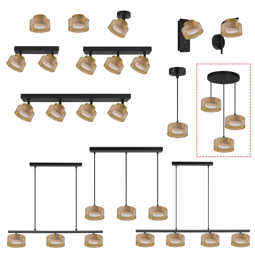 Brilagi - LED Pakabinamas šviestuvas ant laido AURA LUX 3xGX53/30W/230V juoda/auksinė