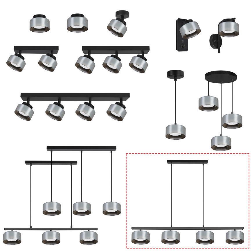 Brilagi - LED Pakabinamas šviestuvas ant laido AURA LUX 4xGX53/30W/230V juodas/dūminis