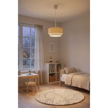 Brilagi - LED liustra ant laido BOHO BOBO 1xE27/10W/230V, skersmuo 40 cm, su taškuotu raštu, smėlinė/kreminė