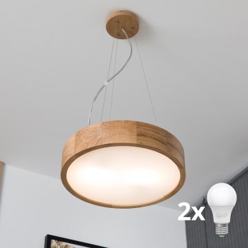 Brilagi - LED pakabinamas šviestuvas ant laido CARVALHO 2xE27/30W/230V, ąžuolas, skersmuo 37 cm