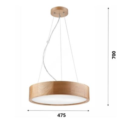 Brilagi - LED pakabinamas šviestuvas ant laido CARVALHO 3xE27/45W/230V ąžuolas, skersmuo 47,5 cm