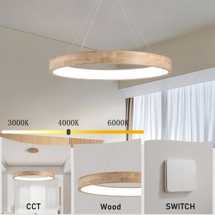 Brilagi - LED pakabinama liustra ant laido FALCON WOOD LED/60W/230V 3000/4000/6000K skersmuo 80 cm, mediena