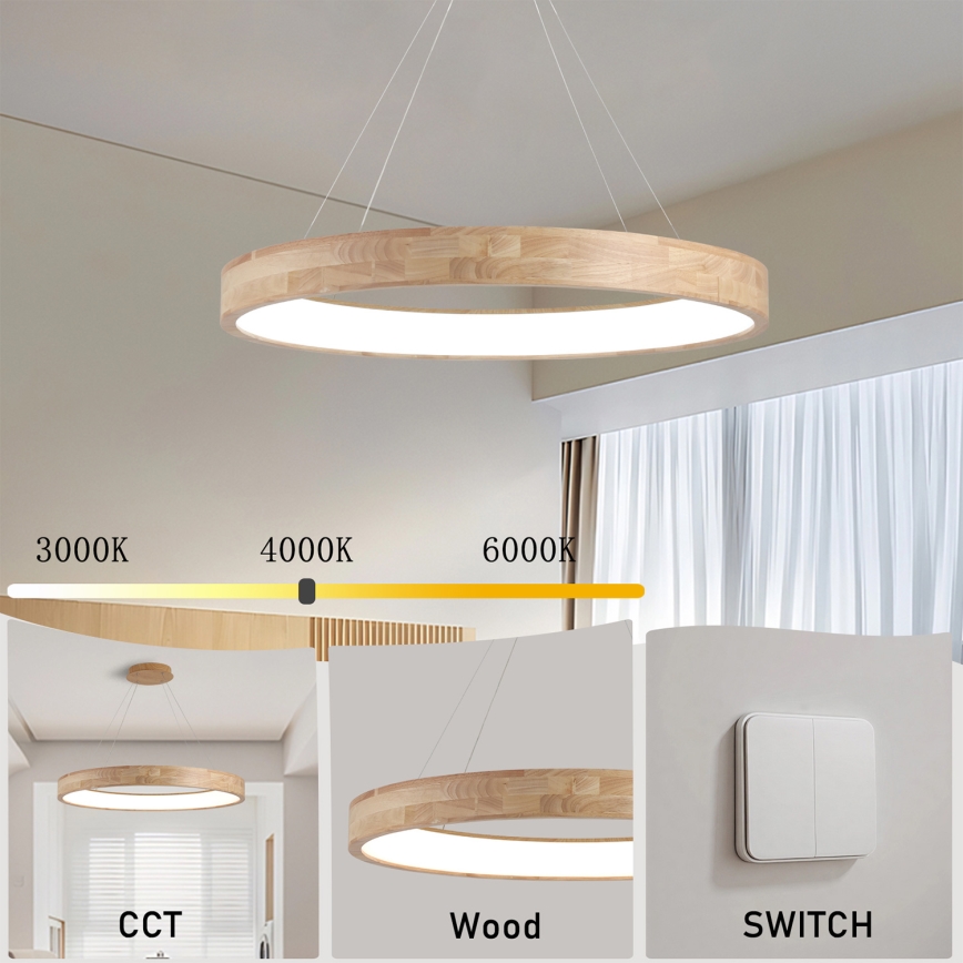 Brilagi - LED pakabinama liustra ant laido FALCON WOOD LED/60W/230V 3000/4000/6000K skersmuo 80 cm, mediena