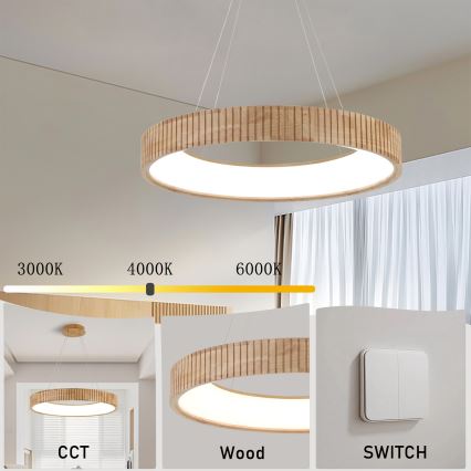 Brilagi - LED pakabinamas šviestuvas ant laido FALCON WOOD MODERN LED/40W/230V 3000/4000/6000K, skersmuo 60 cm, medinis