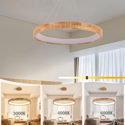 Brilagi - Pakabinamas LED šviestuvas ant laido FALCON WOOD MODERN LED/60W/230V 3000/4000/6000K, skersmuo 80 cm, mediena