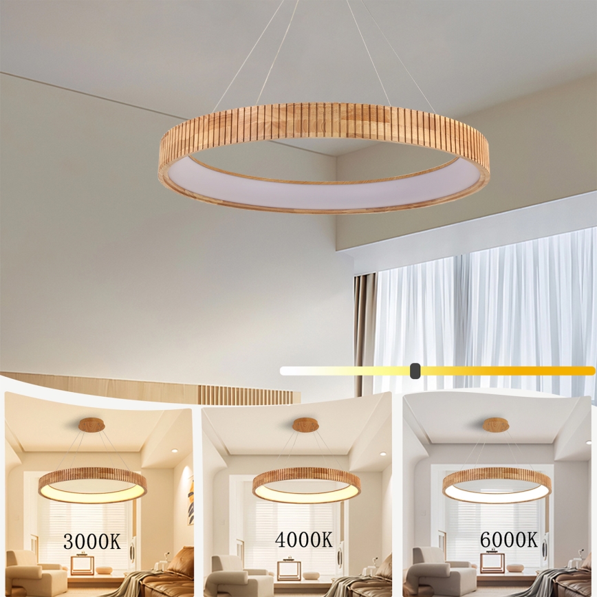 Brilagi - Pakabinamas LED šviestuvas ant laido FALCON WOOD MODERN LED/60W/230V 3000/4000/6000K, skersmuo 80 cm, mediena