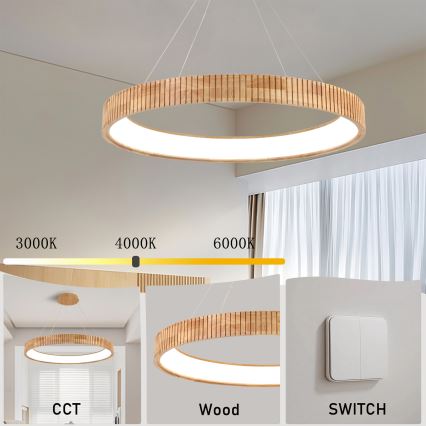 Brilagi - Pakabinamas LED šviestuvas ant laido FALCON WOOD MODERN LED/60W/230V 3000/4000/6000K, skersmuo 80 cm, mediena