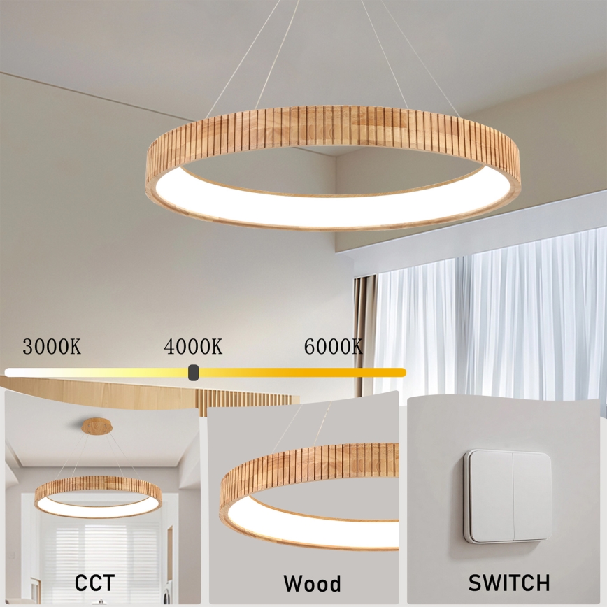 Brilagi - Pakabinamas LED šviestuvas ant laido FALCON WOOD MODERN LED/60W/230V 3000/4000/6000K, skersmuo 80 cm, mediena