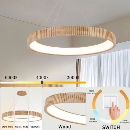 Brilagi - Pakabinamas LED šviestuvas ant laido FALCON WOOD MODERN LED/60W/230V 3000/4000/6000K, skersmuo 80 cm, mediena
