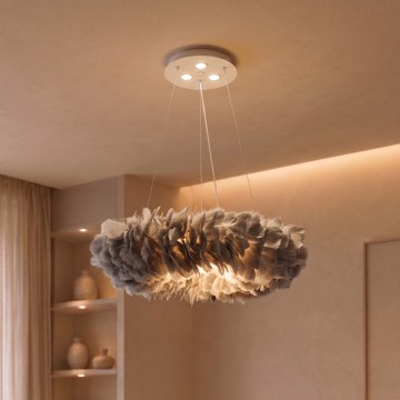 BRILAGI - LED pakabinamas šviestuvas ant laido FEATHER 3xE27/40W/230V + 3xLED/3W, skersmuo 50 cm, pilka
