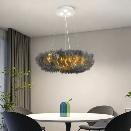 BRILAGI - LED pakabinamas šviestuvas ant laido FEATHER 3xE27/40W/230V + 3xLED/3W, skersmuo 50 cm, pilka