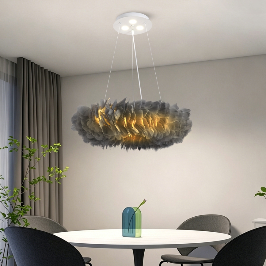 BRILAGI - LED pakabinamas šviestuvas ant laido FEATHER 3xE27/40W/230V + 3xLED/3W, skersmuo 50 cm, pilka