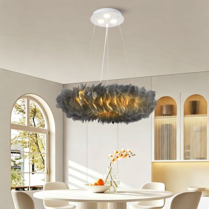 BRILAGI - LED pakabinamas šviestuvas ant laido FEATHER 3xE27/40W/230V + 3xLED/3W, skersmuo 50 cm, pilka
