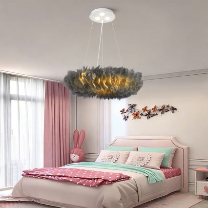 BRILAGI - LED pakabinamas šviestuvas ant laido FEATHER 3xE27/40W/230V + 3xLED/3W, skersmuo 50 cm, pilka