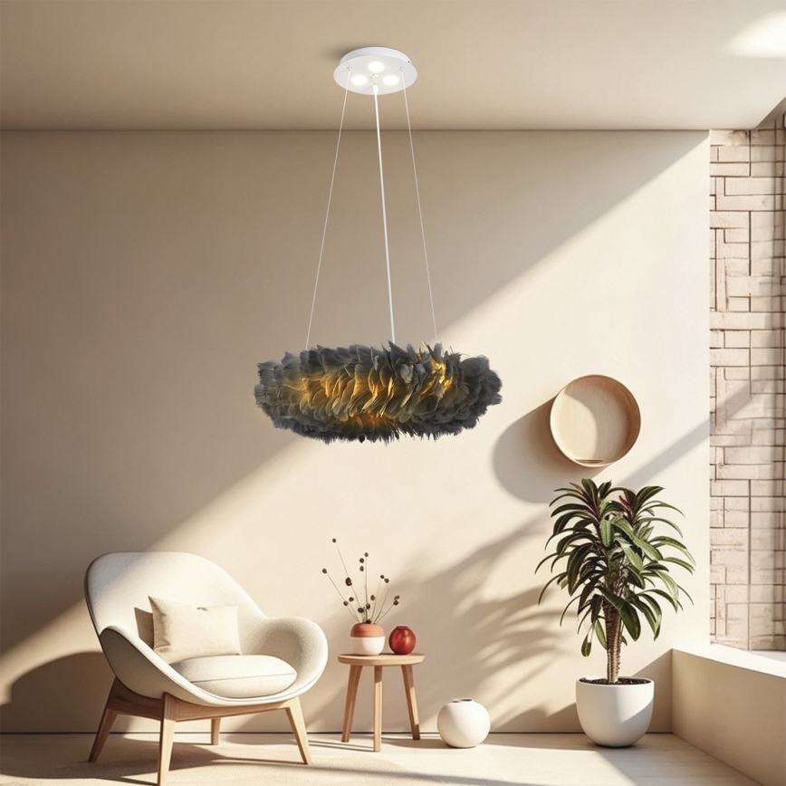 BRILAGI - LED pakabinamas šviestuvas ant laido FEATHER 3xE27/40W/230V + 3xLED/3W, skersmuo 50 cm, pilka