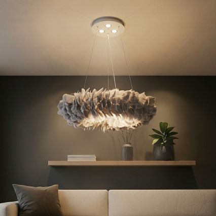 BRILAGI - LED pakabinamas šviestuvas ant laido FEATHER 3xE27/40W/230V + 3xLED/3W, skersmuo 50 cm, pilka