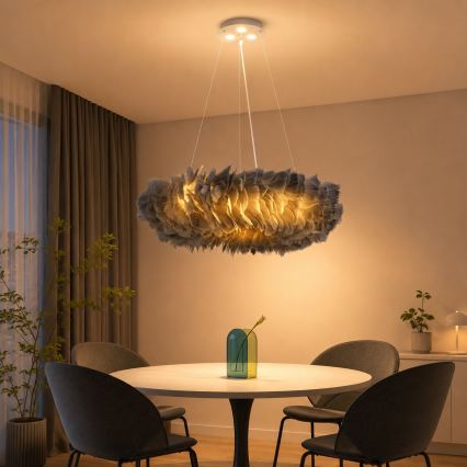 BRILAGI - LED pakabinamas šviestuvas ant laido FEATHER 3xE27/40W/230V + 3xLED/3W, skersmuo 50 cm, pilka