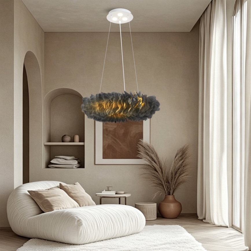 BRILAGI - LED pakabinamas šviestuvas ant laido FEATHER 3xE27/40W/230V + 3xLED/3W, skersmuo 50 cm, pilka