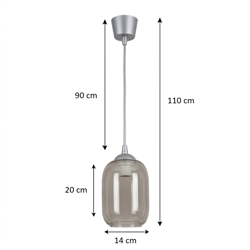 BRILAGI - LED liustra ant laido RETRO GLASS 1xE27/60W/230V Ø 14 cm sidabrinė/dūminė pilka