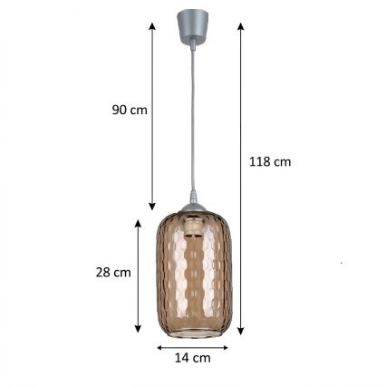 BRILAGI - LED pakabinamas šviestuvas ant laido RETRO GLASS 1xE27/60W/230V Ø 14 cm, sidabro / dūmų rudos spalvos