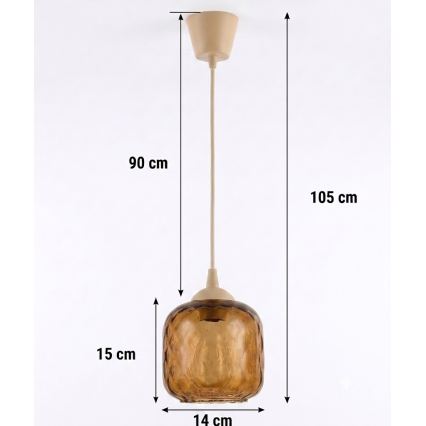 BRILAGI - LED pakabinamas šviestuvas ant laido RETRO GLASS 1xE27/60W/230V skersmuo 14 cm smėlinė / dūminė ruda