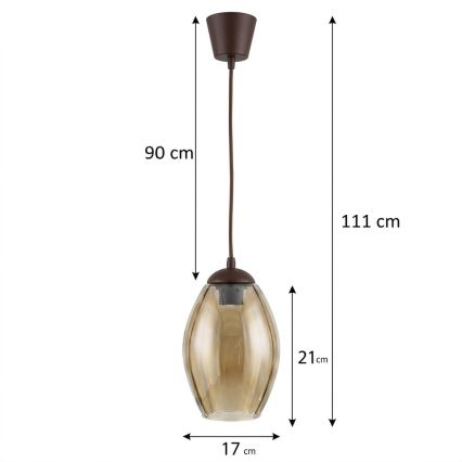 BRILAGI - LED pakabinamas šviestuvas su laidu RETRO GLASS 1xE27/60W/230V Ø 17 cm ruda/dūminė smėlio spalva