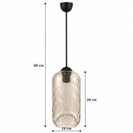 BRILAGI - Pakabinama LED liustra ant laido RETRO GLASS 1xE27/60W/230V skersmuo 14 cm juoda/dūminė ruda