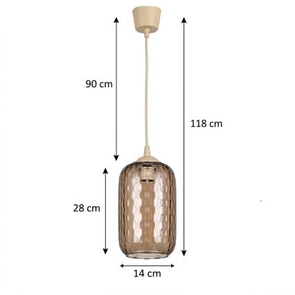 BRILAGI - pakabinamas LED šviestuvas ant laido RETRO GLASS 1xE27/60W/230V Ø 14 cm smėlio/dūminė ruda