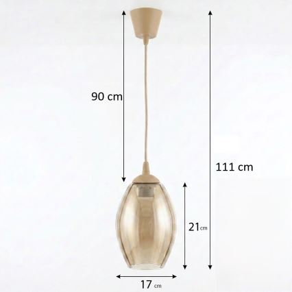 BRILAGI - pakabinamas LED šviestuvas ant laido RETRO GLASS 1xE27/60W/230V, skersmuo 17 cm, smėlio / dūminė smėlio spalva