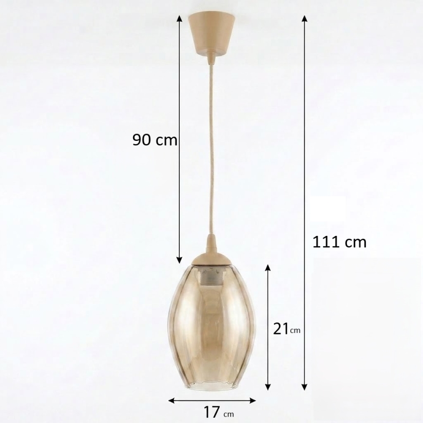 BRILAGI - pakabinamas LED šviestuvas ant laido RETRO GLASS 1xE27/60W/230V, skersmuo 17 cm, smėlio / dūminė smėlio spalva