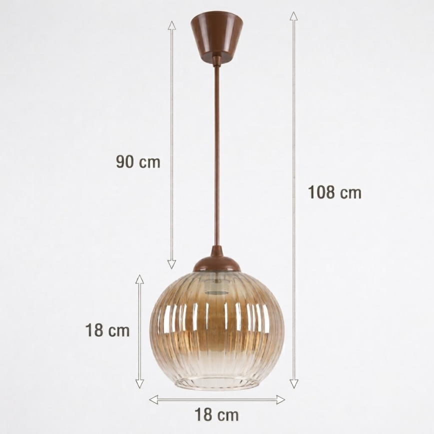 BRILAGI - LED liustra ant laido RETRO GLASS 1xE27/60W/230V skersmuo 18 cm ruda/dūminė ruda