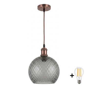 BRILAGI - LED pakabinamas šviestuvas ant laido RETRO GLASS, 1x E27/60W/230V, Ø 25 cm, varinė / dūminė pilka