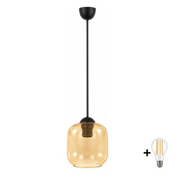 BRILAGI - LED pakabinamas šviestuvas ant laido RETRO GLASS 1xE27/60W/230V skers. 14 cm juoda/dūminė ruda