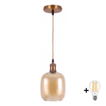 BRILAGI - LED pakabinamas šviestuvas ant laido RETRO GLASS 1xE27/60W/230V skersm. 14 cm auksinė/dūminė ruda