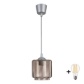 BRILAGI - LED pakabinamas šviestuvas ant laido RETRO GLASS 1xE27/60W/230V skersm. 15 cm sidabrinė / dūminė smėlinė