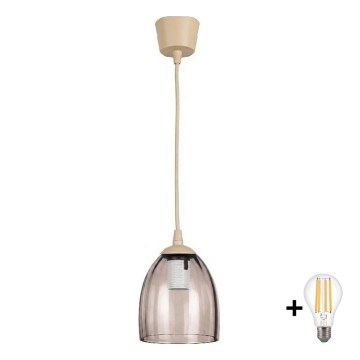 BRILAGI - LED pakabinamas šviestuvas ant laido RETRO GLASS 1xE27/60W/230V skersm. 17 cm smėlinė/dūminė smėlinė