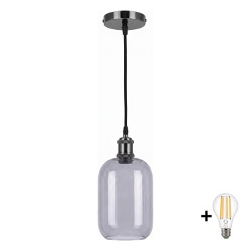 BRILAGI - LED pakabinamas šviestuvas ant laido RETRO GLASS 1xE27/60W/230V skersmuo 14 cm juoda/dūminė pilka