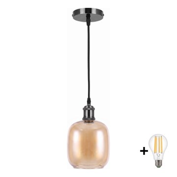 BRILAGI - LED pakabinamas šviestuvas ant laido RETRO GLASS 1xE27/60W/230V skersmuo 14 cm juoda/dūminė ruda