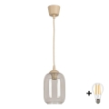 BRILAGI - LED pakabinamas šviestuvas ant laido RETRO GLASS 1xE27/60W/230V, skersmuo 14 cm, smėlinė/dūminė pilka