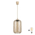 BRILAGI - LED pakabinamas šviestuvas ant laido RETRO GLASS 1xE27/60W/230V, skersmuo 14 cm, smėlinė/dūminė ruda