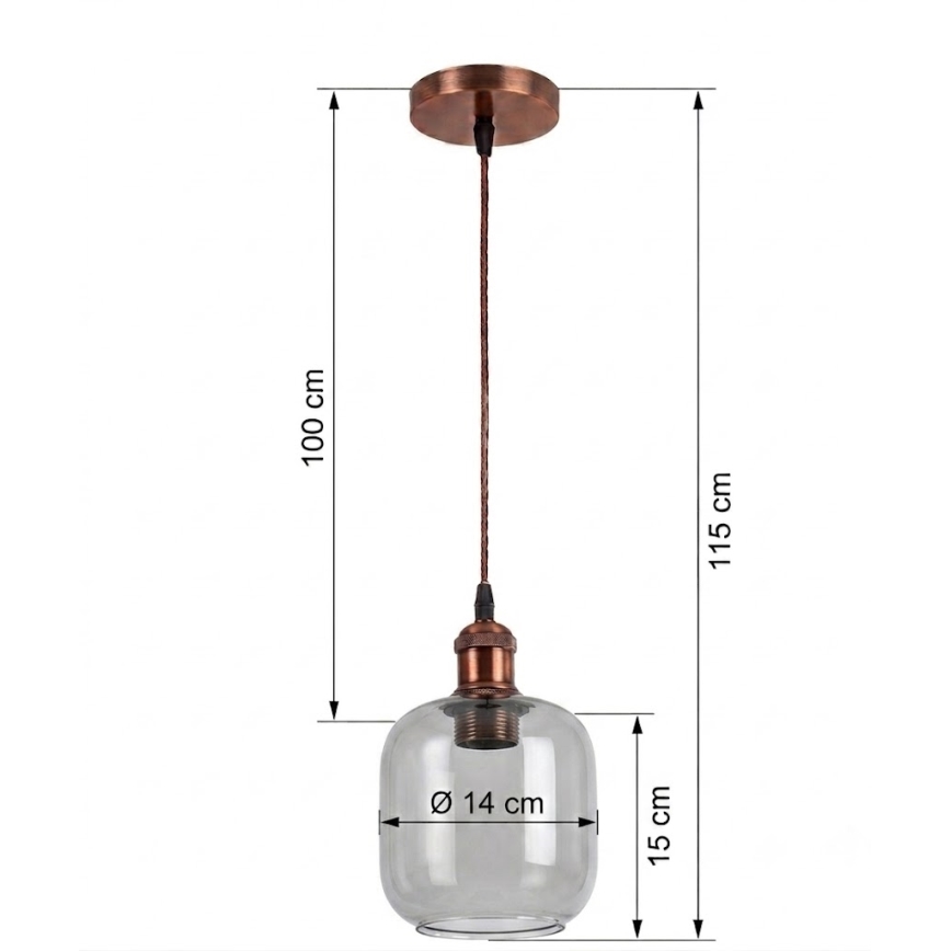 BRILAGI - LED pakabinamas šviestuvas ant laido RETRO GLASS 1xE27/60W/230V skersmuo 14 cm varinė/dūminė pilka