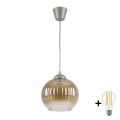 BRILAGI - LED pakabinamas šviestuvas ant laido RETRO GLASS 1xE27/60W/230V, skersmuo 18 cm, sidabrinė/dūminė ruda